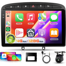 【4+128G】 Hodozzy Carplay Autoradio für Peugeot 308/408 2007-2015 Android Autoradio mit Navi,9 Zoll In-Cell Bildschirm mit Android Auto/WiFi/GPS/RDS/FM/Bluetooth/USB+Rückfahrkamera