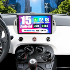 2G+64G Android 15 Wireless Carpaly & Android Auto Autoradio für FIAT 500 2007-2015, 9'' Bildschirm mit Bluetooth Mirror Link EQ GPS WiFi FM RDS+AHD Rückfahrkamera+SWC+MIC