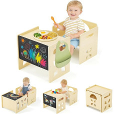 Montessori stalo kėdžių rinkinys vaikų stalui su lenta Konvertuojamasis mažylių stalo rinkinys Medinė reguliuojamo aukščio vaikiška kėdė 1-3 metams Vaikų baldai maistui/žaidimams