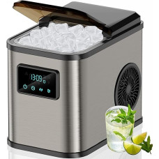 Stainless Steel Ice Cube Machine with LED Display, Ice Maker and Cleaning Function, 2 L Water Tank Including Ice Scoop and Basket, 2 Ice Cubes Sizes for Kitchen, Office, Bar and Party