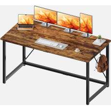 JUMMICO Desk 160 x 60 x 75 cm, Computer Desk with Adjustable Feet, Hooks, 60 kg Load Capacity and Waterproof Plate, for Demanding Projects and Home Office, Vintage Brown