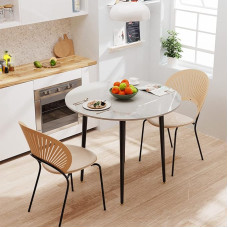 FATIVO valgomojo stalas Apvalus valgomojo kambario stalas Marmuras 80 cm apvalus stalas Mažas virtuvės stalas 2 žmonėms Baltas blizgus valgomojo stalas Skandinaviški stalai valgomajam Restoranas Metalinės stalo kojos