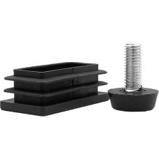 Flyshop 4 rinkiniai M8 sriegio 20 mm skersmens reguliuojamų baldų lyginimo kojelių stalui ir kėdei 20 x 40 mm juodo stačiakampio formos
