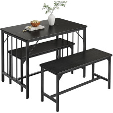 YITAHOME Dining Table and 2 Chairs Set, 3-Piece Dining Room Set with Bench, Space Saving Breakfast Dining Table Set, Dining Room Furniture for Kitchen, Home, Black
