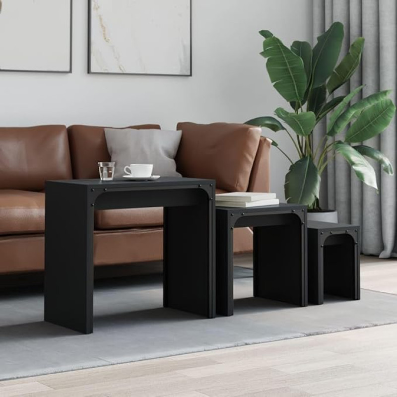 3-teiliges Satztisch-Set aus Holzwerkstoff in Schwarz - Couchtisch-Set mit verschiedenen Größen als praktische Nisttische