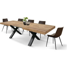 PAZZO DESIGN Marco išskleidžiamas stalas svetainei arba virtuvei, kryžminės kojos X juoda, pagamintas Italijoje, kaimiškas ąžuolas, 180 x 90 x 76 cm - id_1998