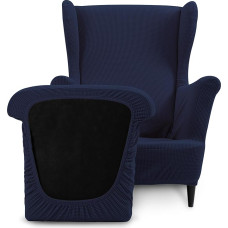 TIANSHU Wing Chair Cover, Wing Chair Cover, apima 1 kėdės užvalkalą ir 1 kėdės pagalvėlės užvalkalą, tampri, neslystanti kėdės apsauga, nuimamas kėdės užvalkalas, skalbiamas (Tip B, tamsiai mėlyna)
