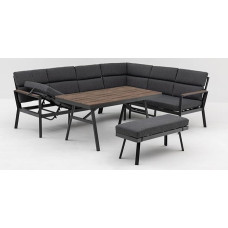 Gardissimo Nara Oak Right Dining Lounge su kampine sofa, valgomojo stalu, suolu ir pagalve - atsparus oro sąlygoms iki 9 žmonių - skalbiami užvalkalai - aliuminio sėdimųjų vietų rinkinys Garden Lounge Garden Furniture Set