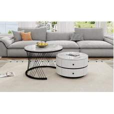 Gecheer Weiße Marmoroptik Couchtisch-Set Nestform mit Schubladen, 60 * 60 * 46cm & 50 * 50 * 31cm, für Wohnzimmer & Mehr