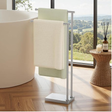 KES BTH239A-2 Standing Double Bath Towel Holder, 3 x Thick Base, Towel Rail, Stainless Steel, Extra Sturdy Design, SUS304, Brushed,