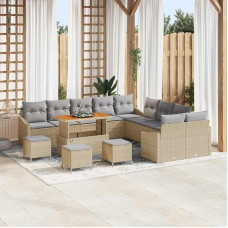 Modulares Terrassen-Set Schwarz, Gartensofa-Set 13-teilig mit Kissen und Stauraum als Outdoor-Sofa-Gruppe, Poly Rattan Gartenmöbel-Set mit 4 Armsofas, 6 Zweisitzern, 2 Hockern, 1
