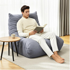 Didelio tankio putų pupelių maišo sofa, grindų sofa iš šenilinio audinio su atlošu, patalpų skaitymo kėdė, tingi sofa svetainei ir miegamajam (pilka)