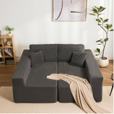 Modular L-Shaped Corner Sofa with Sleep Function - Frameless Sofa Bed with Symmetrical Double Seat, Extra Deep Seat, Assembly-Free, for Living Room, Grey