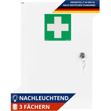 Pakabinama vaistų spintelė + 3 lentynos | 2 raktai | Dydis 39 x 24 x 11 cm | Plieninė vaistinėlė pirmajai pagalbai | Medicinos spintelė | DIN EN ISO 7010, DIN67510
