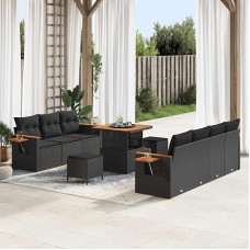 Gartensofa-Set mit Kissen 10-teilig Schwarz Lauko sofa-Garnitur mit Polstern als 10-teiliges Terrassen-Set in Schwarz