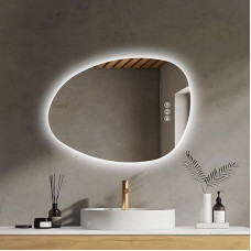 EMKE Bathroom Mirror with Lighting Asymmetrical LED Mirror 75 x 55 cm Touch Switch 3 Light Colours Dimmable Anti-Fog Bathroom Mirror with Lighting IP44 Energy Saving