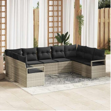 9-teiliges Garten Sofa Set Poly-Rattan in Hellgrau mit Kissen - Outdoor-Sofa-Garnitur mit Polstern als Gartenmöbel-Set 9 Stücke