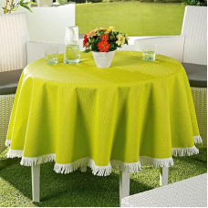 EMHELLE Garden Tablecloth Garden Balcony Patio Tablecloth Camping Picnic Round Oval Square Outdoor and Indoor Non-Slip Surface with White Fringes (160 cm Round, Apple Green)