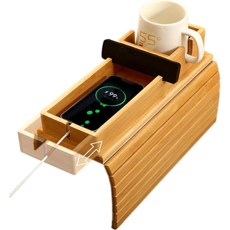 CNQLIS 2-in-1 Bambus-Couch-Getränkehalter & Sofa-Armlehnentablett - patogus, patogus, minkštas sofos-rankovės stalas Getränke, Handy, Fernbedienung, Snacks