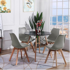 Table and Chairs Set, Dining Set, Black Table with 4 Grey Chairs for Kitchen, Dining Room, Office