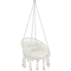 Hängesessel für den Garten, Baumwollseil, Makramee-Effekt, Hängesessel aus Stahl, Hängematte, Schaukelstuhl mit gepolstertem Sitz für den Außenbereich, Terrasse, modernes Design, bis 160 kg (Beige)