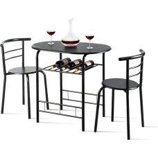 RELAX4LIFE Dining Set 3-Piece Space-Saving Dining Room Set with Table and 2 Chairs, Kitchen Table with Shelf, Wooden Dining Table Set, Balcony Set for 2 People, Kitchen, Garden, Café, Bar (Full Black)