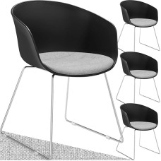 tectake® Plastic Armrest Chair, Comfortable Dining Chair, Office Chair with Soft Padded Seat Cushion, Chrome Steel Legs, Ergonomic Chair, Dining Room Chairs, Kitchen Chair, Bowl Chair - Set of 4