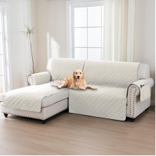 H.Versailtex Sofa Slipcovers for Sectional Sofa, 100% Waterproof 2 Pieces Non-Slip Corner Sofa Cover L Shape Seat Width 205cm (Left Chaise Lounge Cover + 2 Seater Sofa Cover, Beige)