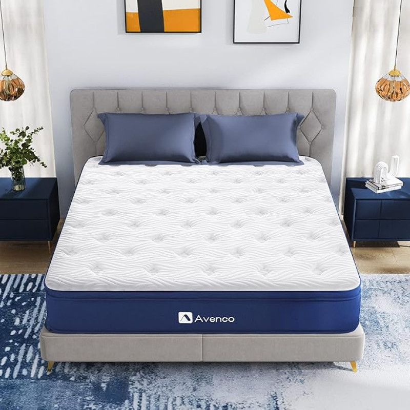 Avenco Matelas 160×190 h3, aukštis 18 cm, Matelas à Ressorts Ensachés , Matelas en Mousse de Charbon de Bois de Bambou, Haute Résilience, Absorption de l'humidité et de la Transpiration, 160×190×18cm