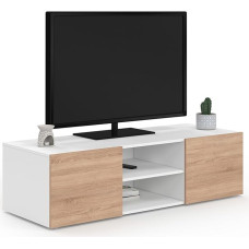IDMarket - TV Stand 113 cm ELI White Doors in Beech Wood Effect