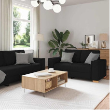 3-teiliges Sofa-Set in Schwarz aus Leinenmischgewebe mit 3-Sitzer, 2-Sitzer und Stuhl aus Metall und Sperrholz