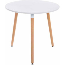 CLP Ansgar Retro Design Kitchen Table with 3 Wooden Legs, Round, Diameter 80 cm, Table Height 75 cm, Colour: White, Frame Colour: Natural
