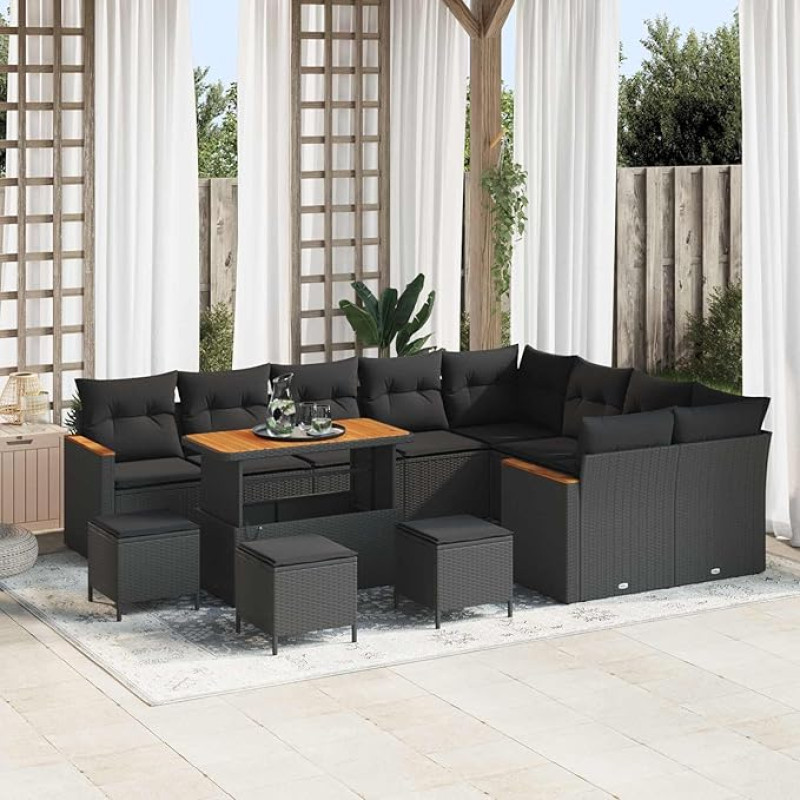 Modulares Gartensofa-Set 12-teilig mit Kissen in Schwarz aus Poly Rattan - Lauko sofos komplektas sodui ir terasai