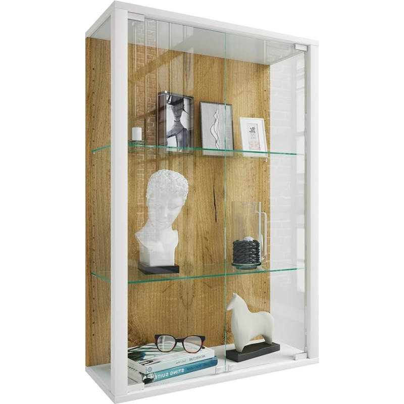 VCM Udina M pakabinama stiklinė vitrina su grūdintu apsauginiu stiklu Matmenys H 80 x Š 60 x D 25 cm Moderni ir erdvę taupanti stiklinė vitrina