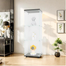juodos spalvos stiklinė vitrina (42 x 36 x 125 cm) su 3 stiklinėmis lentynomis ir 1 grūdinto stiklo durelėmis, automobilių modelių vitrina, kolekcionieriaus vitrina, svetainės spinta, sieninė stiklinė lentyna