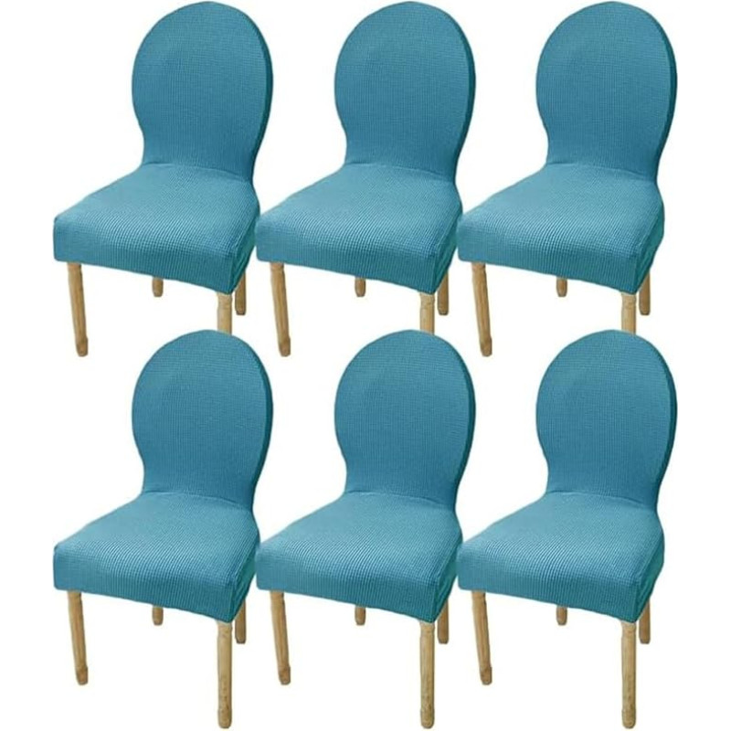 Küchen-Esszimmerstuhlbezüge, Set mit 2/4/6 Esszimmerstühlen mit runder Rückenlehne Schonbezüge ohne Armlehnen für Esszimmerstühle aus Holz mit Polsterung (Spalva : Bluestone, Dydis : 6PCS)
