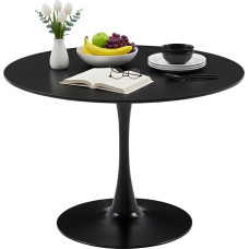 Apvalus valgomojo stalas, juodas, skersmuo 110 cm, 4-6 asmenims, modernus valgomojo stalas, apvalus juodas virtuvės stalas, valgomojo stalas su metaline koja, apvalus stalas virtuvėje, valgomajame, svetainėje