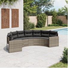 Gartensofa-Set halbrund mit Polsterkissen in Grau aus Poly-Rattan, Lauko sofa halbrund mit wasserfesten und abnehmbaren Kissen, Gartenmöbel für Terrasse und Garten