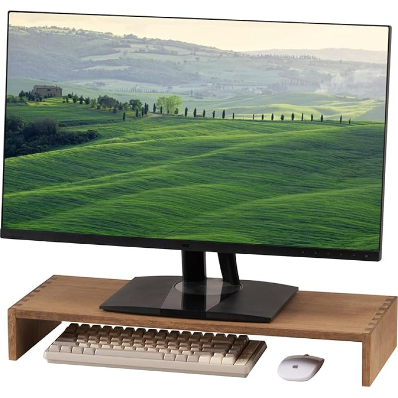 KIRIGEN medinis monitoriaus stovas - stalinis kompiuterio, nešiojamojo kompiuterio, televizoriaus ir spausdintuvo organizatorius, biuro priedas su laikymo vieta, ilgis 59 cm, rudos spalvos