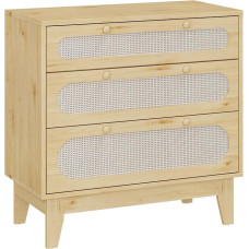 Moderne Kommode aus Rattan mit 3 Schubladen, stabiler Holzschrank für Schlafzimmer, Wohnzimmer, Flur