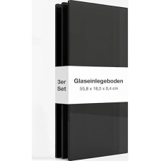 Set of 3 Glass Shelves 558 x 185 x 4 mm in Black with Shelf Support 5 mm and Cover Caps - Made in Germany - Shelf for Wall Display Cabinets - Shelf / Glass Plate Extension Made of ESG