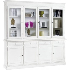 Mar.c.a. Design - Elegant living room display case made of poplar wood, crystal glass in matt white with stand and base - living room cabinet with 4 doors, Povera art made in Italy - dimensions: 205 x