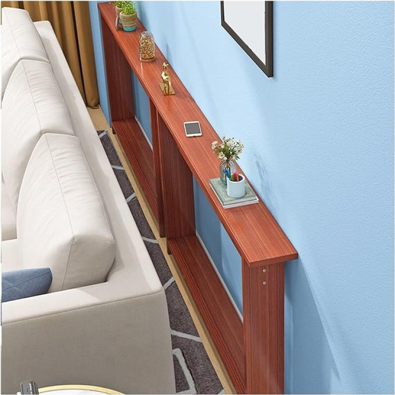 Schmaler Holz-Sofatisch, lange schlanke Konsole für Wohnzimmer und Schlafzimmer, 10/15/20 cm tief, Teak-Finish, 100 x 9,9 cm, perfekt hinter der Couch oder dem Eingangsbereich