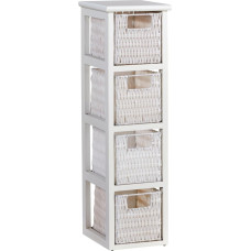 Home Source Badezimmer-Kommode, 4 weiße Aufbewahrungskörbe aus PE-Rattan, lackierter Holzrahmen, 67 cm