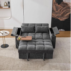 3-in-1 Sofa Bed, Sofa with Sleep Function, Cloud Sofa, Boneless Couch with Adjustable Backrest, USB Port, Pull-Out, Equipped with Hidden Table, Drink Holder (Grey)