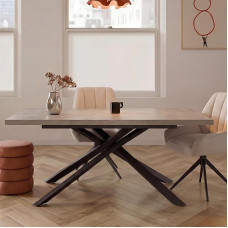 DUBI Möbel MALTE Išskleidžiamas valgomojo stalas 140-180-220 × 90 × 76 cm, betono išvaizdos, metalinis X-karkasas, modernus ir lengvai prižiūrimas, 6-10 žmonių