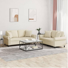 2-TLG. Sofagarnitur mit Kissen Creme Kunstleder - Bequemes Sofa-Set mit gepolsterten Sitzflächen