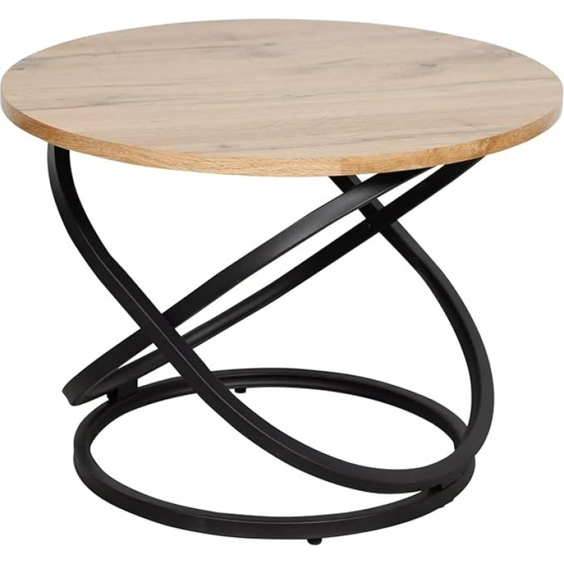 EOS kavos staliukas, šoninis staliukas, sofa, apvalus, 60 cm, medžio išvaizdos su metaliniu rėmu, aukštis 45 cm, didžiausia apkrova 25 kg