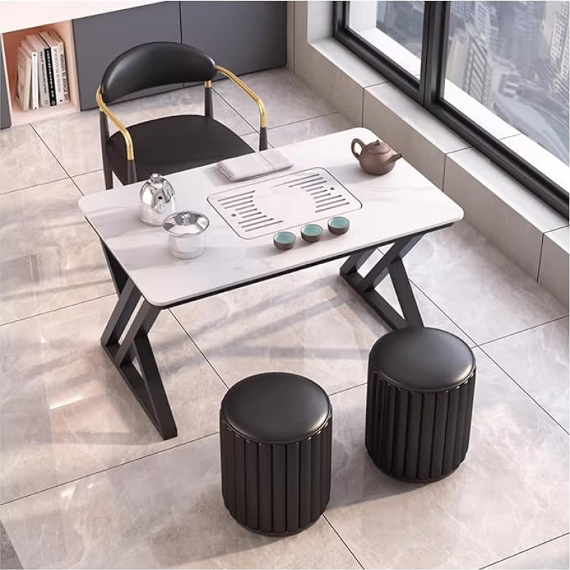 Modernes, Minimalistisches Teetisch- Und Stuhlset, Bequeme Lederpolstermöbel, for Kleine Räume, Balkon, Wohnzimmer, Heimbüro(A,120CM)