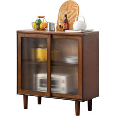 Welnow Bamboo Sideboard Buffet Cabinet, 80.0 cm Rattan Kitchen Storage Cabinet with Drawer, Boho Coffee Bar Tables for Kitchen, Living Room, Hallway, Office, Walnut